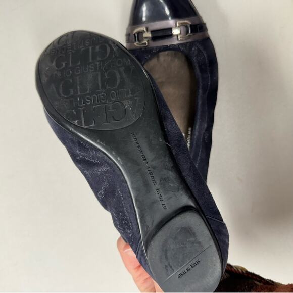 AGL Blue Suede Cap Toe Slip On Ballet Flats Womens 7.5 Fall Luxury Shoes Leather - Picture 4 of 9